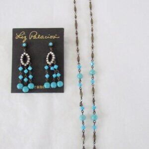 Vintage Liz Palacios Necklace Earring Set Turquoise & Rhinestone
